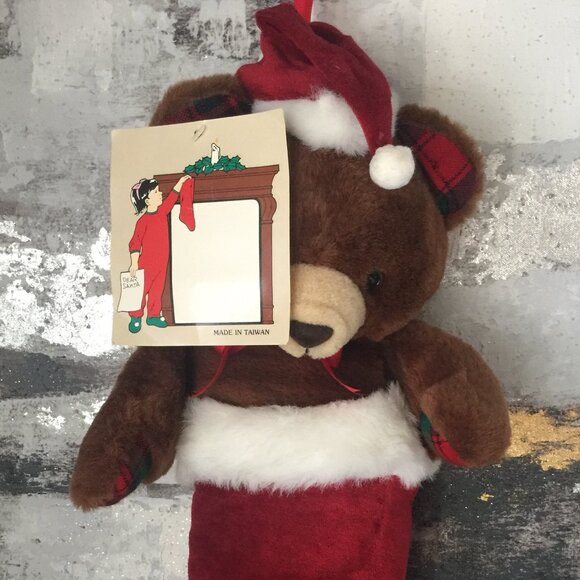 Vintage 1970's Christmas Teddy in Stocking - Picture 3 of 13